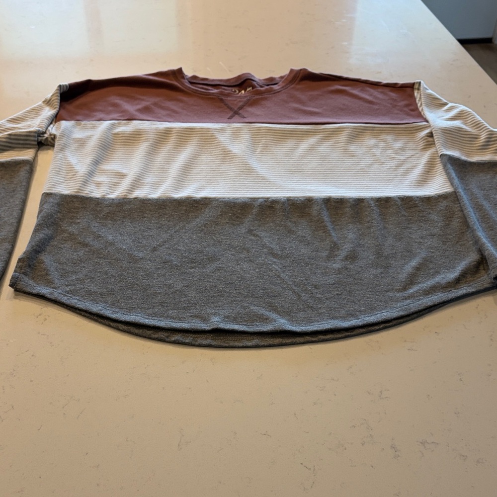 Maurices Colorblock Long Sleeve Tee - Brown, Cream, Gray